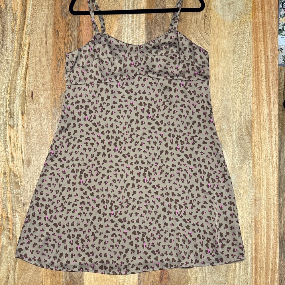 CAbi Tan and Pink Leopard Print Dress